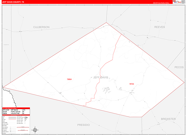 Jeff Davis County, TX Zip Code Map